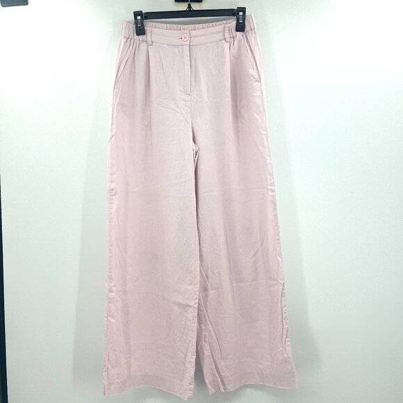 Open Edit Pink Wide Leg Lightweight Linen Blend Pants Women's Small - Picture 1 of 7